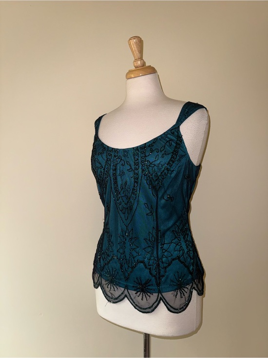 Tops - Marina Beaded Silk-Look Evening Tank | Vintage Y2K Teal | Size L